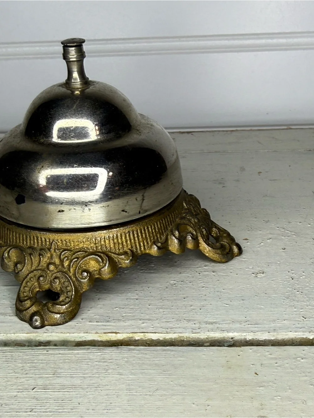 Vintage Decorative Service Bell in Silver and Gold Tone